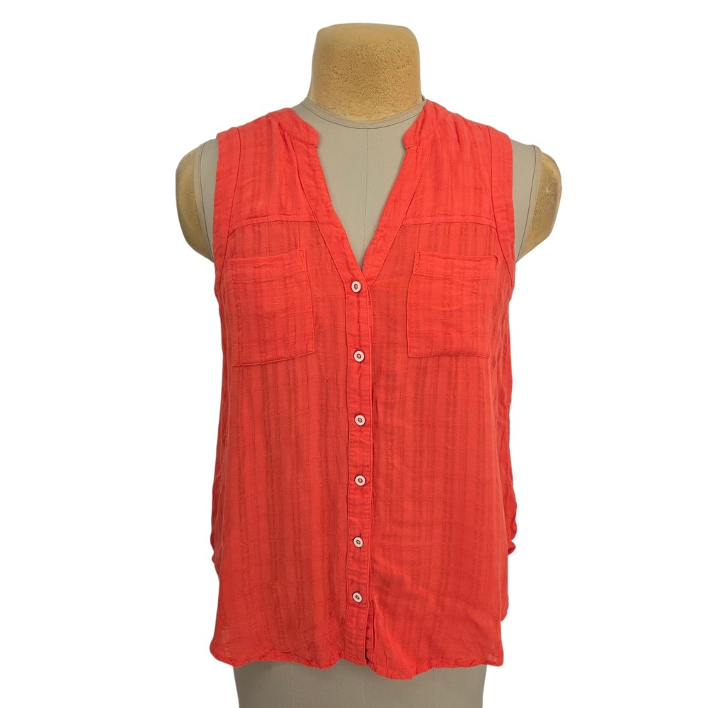 Maeve Top Women Size 8 Red Sleeveless Button Front Textured Gauze Anthropologie